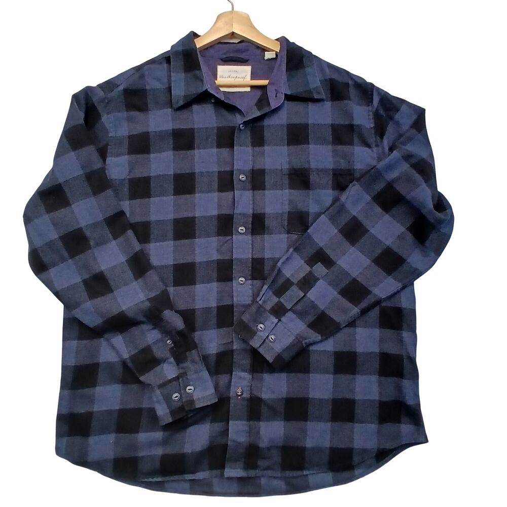 Weatherproof Vintage Mens XXL Blue Navy Buffalo Check Flannel Shirt